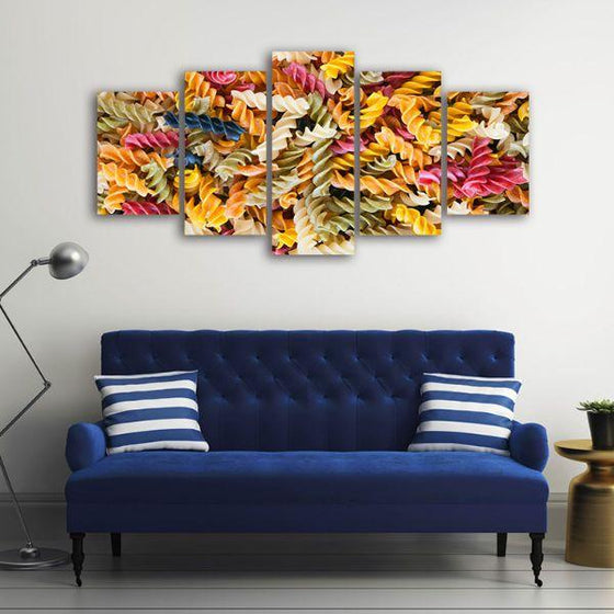 Colorful Fusilli Pasta 5-Panel Canvas Wall Art Decor