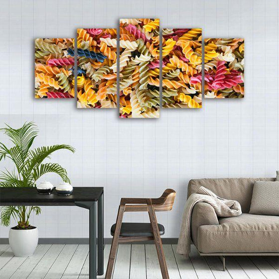 Colorful Fusilli Pasta 5-Panel Canvas Wall Art Dining Room