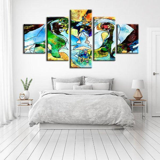 Colorful Geometric Figures 5-Panel Canvas Wall Art Bedroom