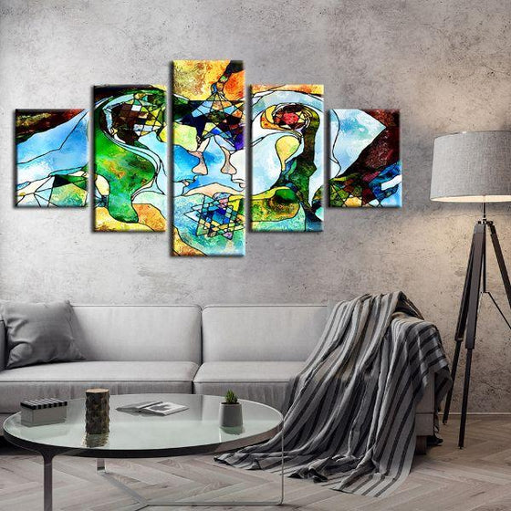 Colorful Geometric Figures 5-Panel Canvas Wall Art Living Room