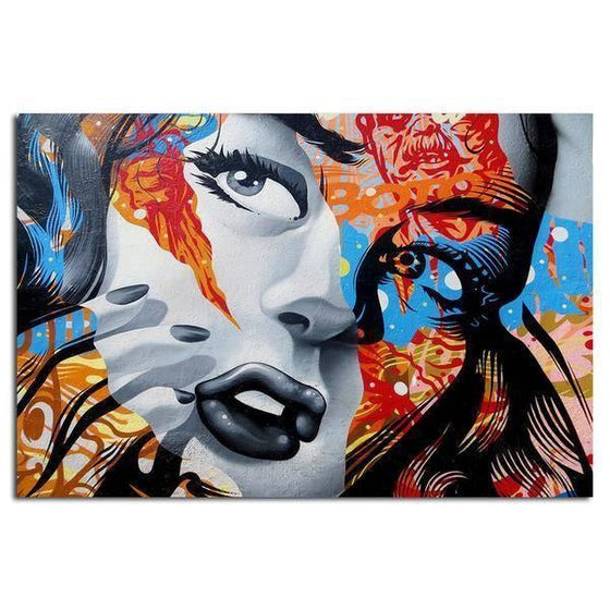 Colorful Graffiti Woman Face Wall Art