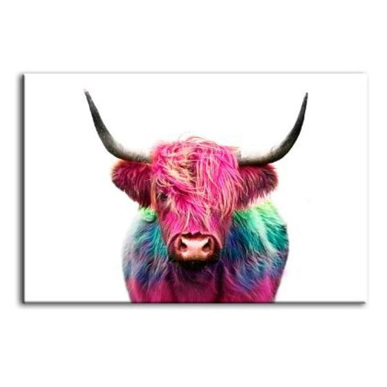 Colorful Highland Cow Canvas Wall Art