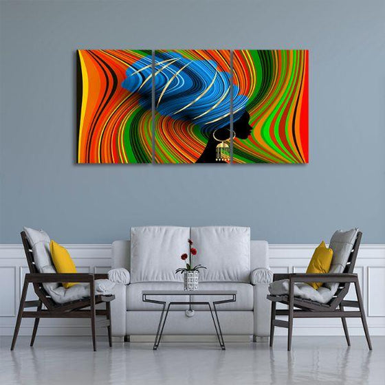 Colorful Turban Lady 3 Panels Canvas Wall Art Living Room