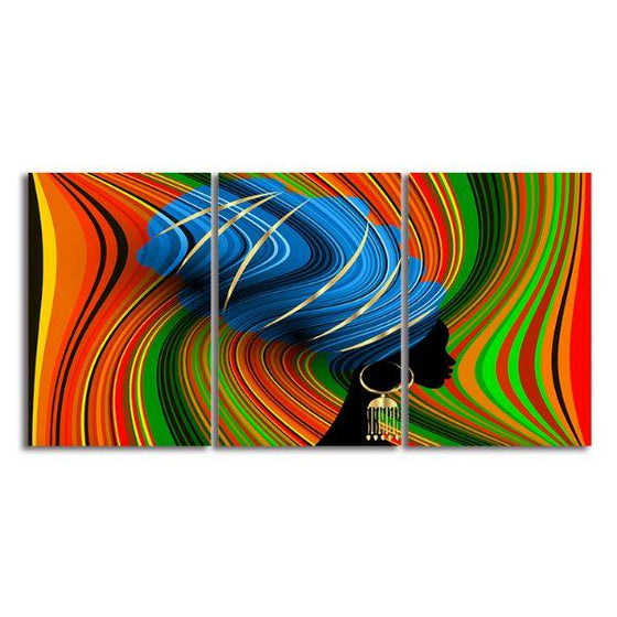 Colorful Turban Lady 3 Panels Canvas Wall Art