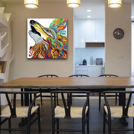 Colorful Mandala Wolf Wall Art Dining Room