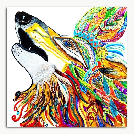 Colorful Mandala Wolf Wall Art