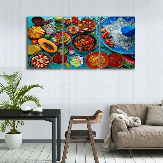 Colorful Mexican Food 3 Panels Canvas Wall Art Decor