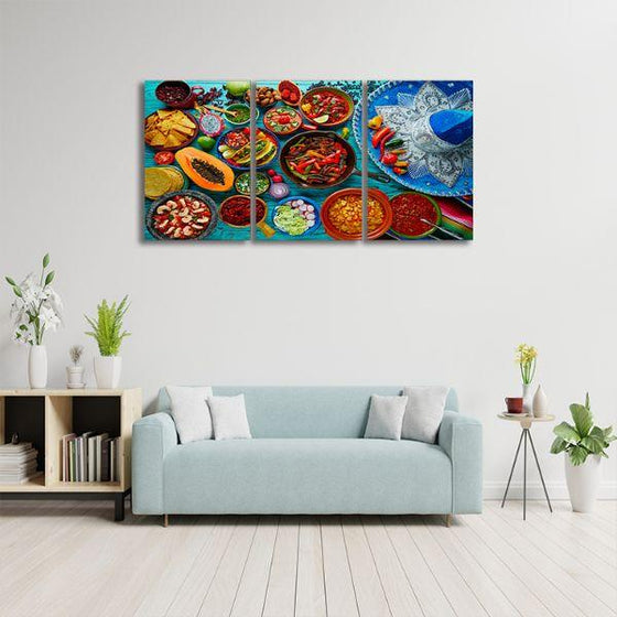 Colorful Mexican Food 3 Panels Canvas Wall Art Print