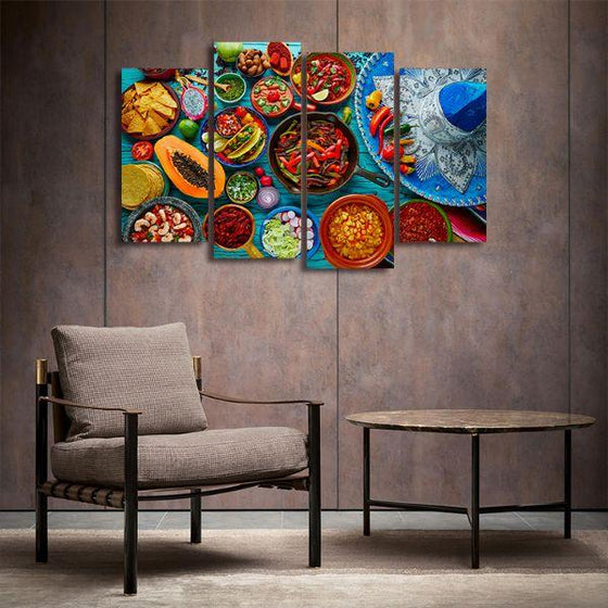 Colorful Mexican Food 4 Panels Canvas Wall Art Decor