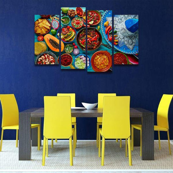 Colorful Mexican Food 4 Panels Canvas Wall Art Dining Room