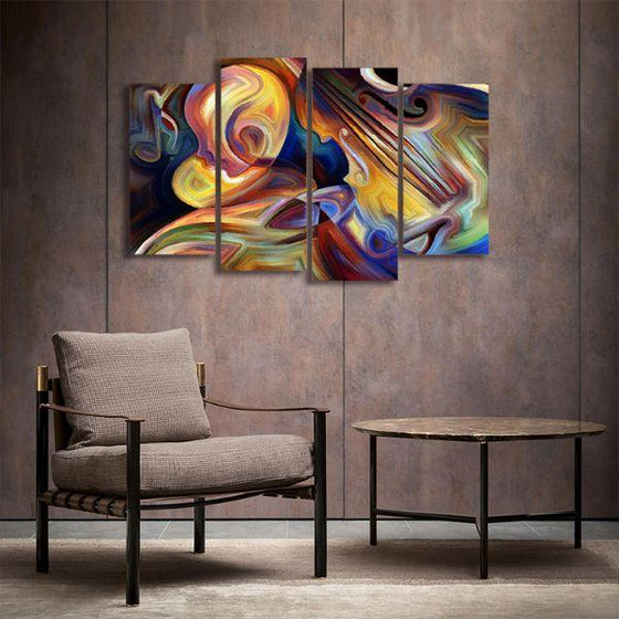 Colorful Music 4 Panels Abstract Canvas Wall Art Decor