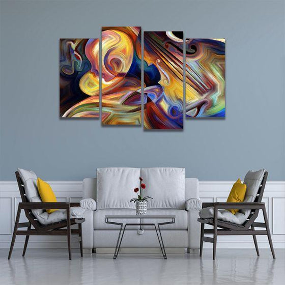 Colorful Music 4 Panels Abstract Canvas Wall Art Living Room