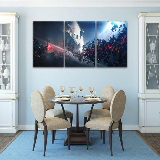 Colorful Outer Space 3 Panels Canvas Wall Art Dining Room