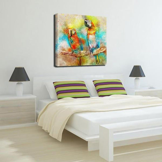 Colorful Parrot Couple Canvas Wall Art Bedroom