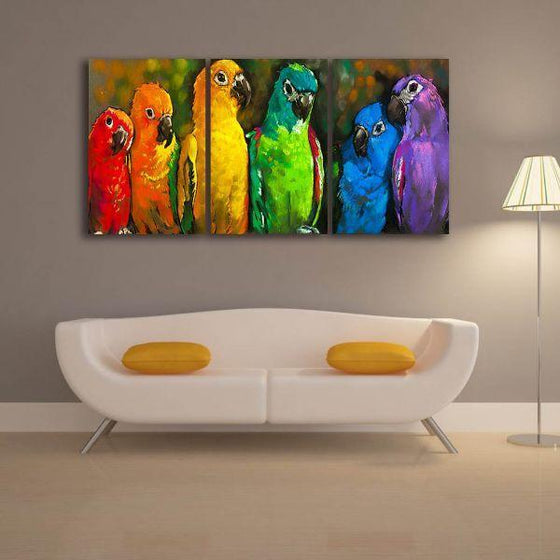 Colorful Parrots 3 Panels Canvas Wall Art Living Room