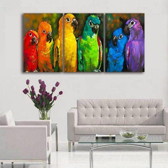 Colorful Parrots 3 Panels Canvas Wall Art Set