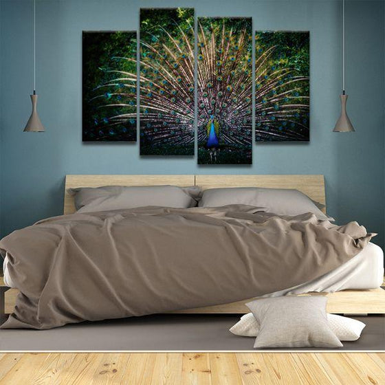 Colorful Peacock Tail 4 Panels Canvas Wall Art Bedroom