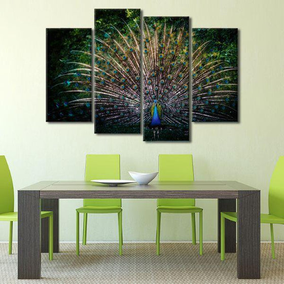 Colorful Peacock Tail 4 Panels Canvas Wall Art Dining Room