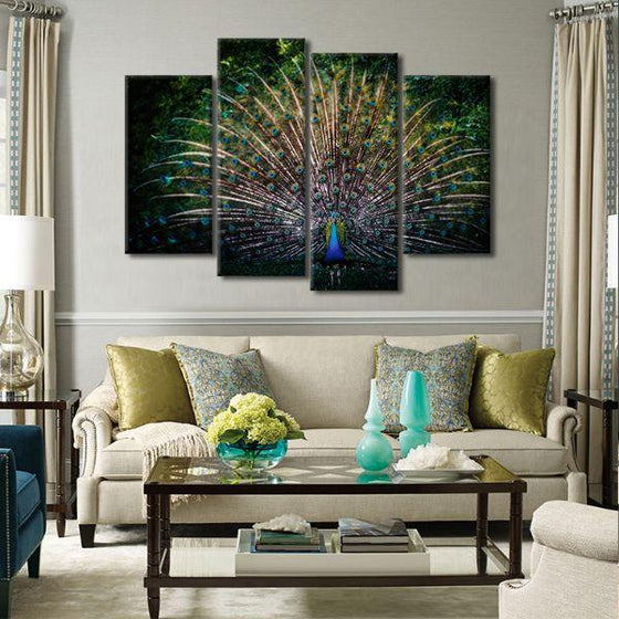 Colorful Peacock Tail 4 Panels Canvas Wall Art Living Room