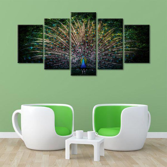 Colorful Peacock Tail 5 Panels Canvas Wall Art Decor