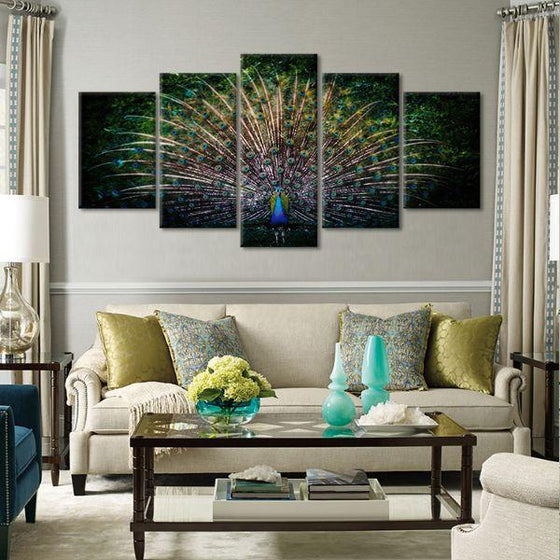 Colorful Peacock Tail 5 Panels Canvas Wall Art Living Room