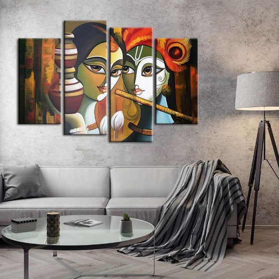 Colorful Radha & Krishna 4 Panels Canvas Wall Art Set
