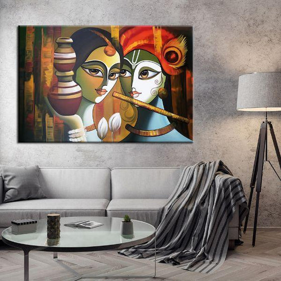 Colorful Radha & Krishna Canvas Wall Art Living Room