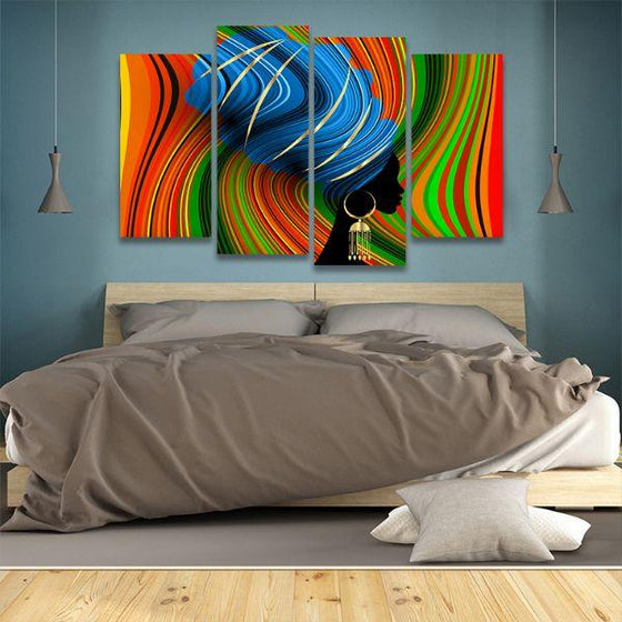 Colorful Turban Lady 4 Panels Canvas Wall Art Bed Room