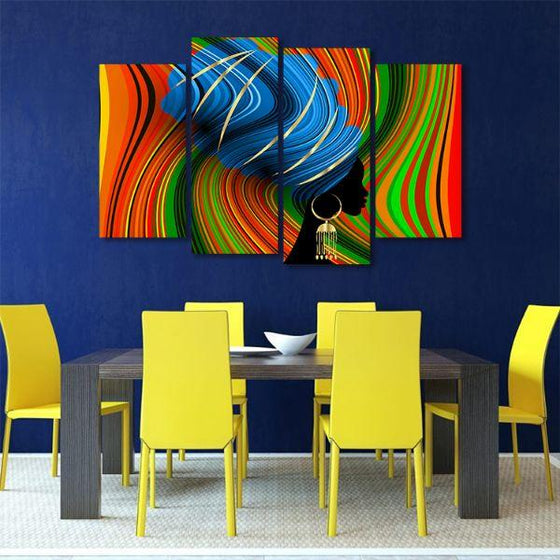 Colorful Turban Lady 4 Panels Canvas Wall Art Dining Room