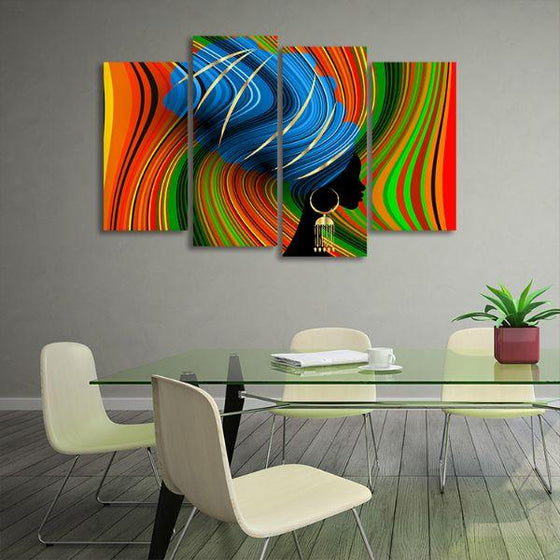 Colorful Turban Lady 4 Panels Canvas Wall Art Office