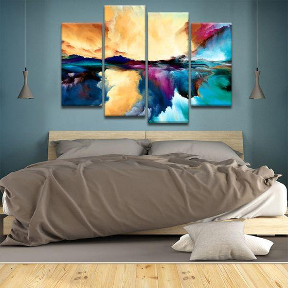 Colorful Universe Abstract 4-Panel Canvas Wall Art Bedroom