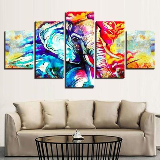 Colorful Wild Elephant Wall Art Living Room