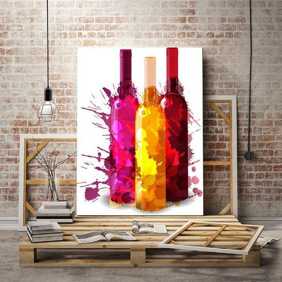 Colorful Wine Bottles Canvas Wall Art Print