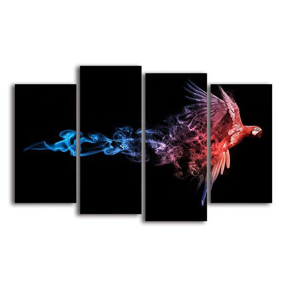 Flying Macaw Parrot 4 Panels Canvas Wall Art
