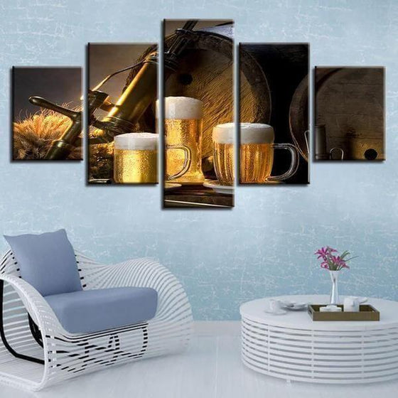 Foamy Beer Mugs & Kegs Canvas Wall Art Decor