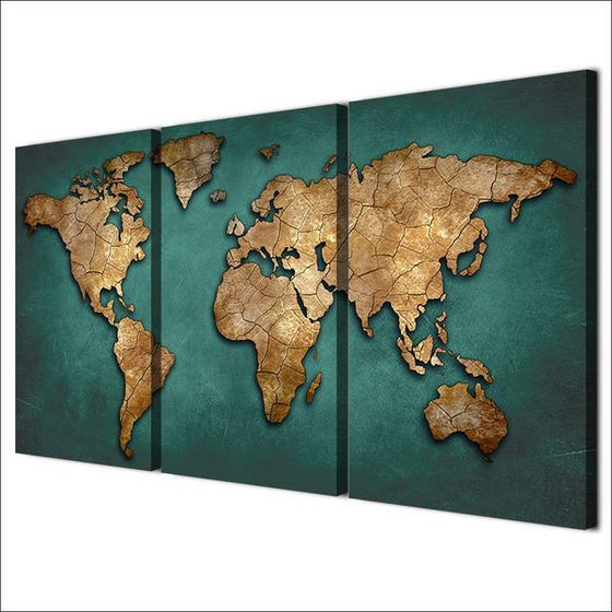 Copper World Map Wall Art Prints