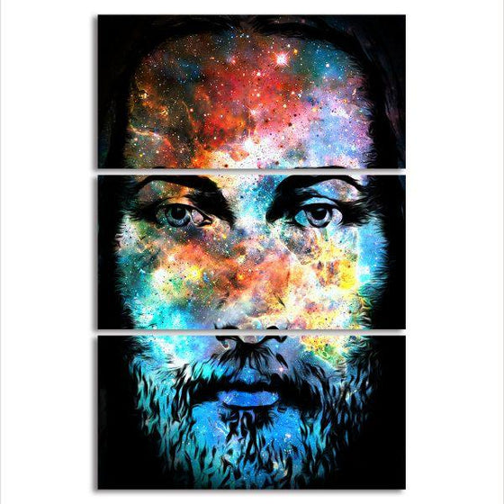 Cosmic Jesus Face 3 Panels Canvas Wall Art