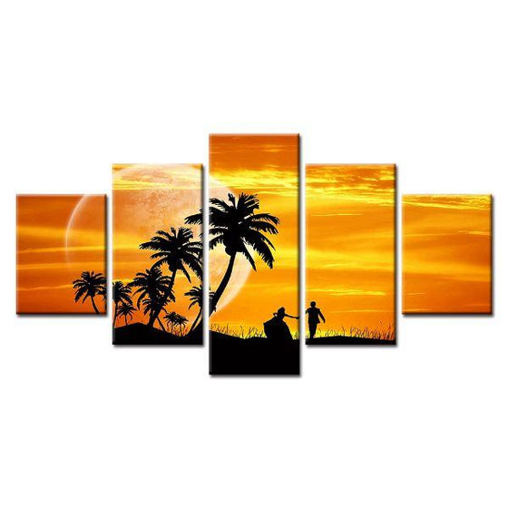 Couple & Orange Sky Sunset Canvas Wall Art Decor