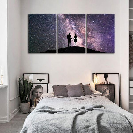 Couple & Starry Night Sky 3-Panel Canvas Wall Art Bedroom