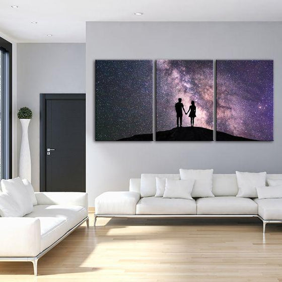Couple & Starry Night Sky 3-Panel Canvas Wall Art Living Room