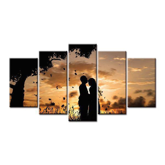Couple Silhouette Under Sunset Canvas Wall Art Decor
