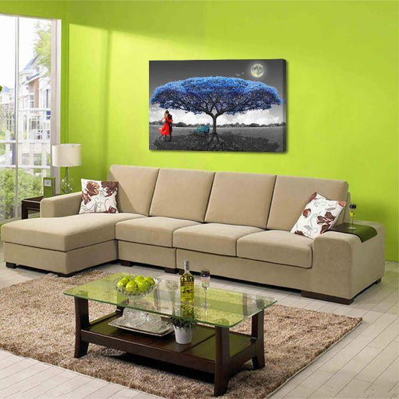 Couple Under A Big Blue Tree Canvas Wall Art Living Room