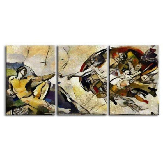 Creation Of Adam Cubism 3 Panels Canvas Wall Art