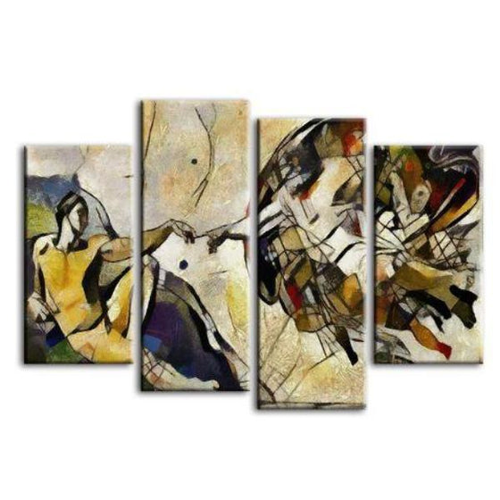 Creation Of Adam Cubism 4 Panels Canvas Wall Art