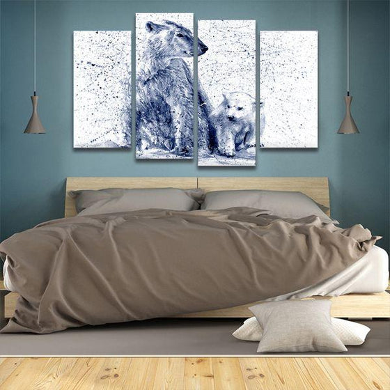 Polar Bear Mother & Cub 4 Panels Canvas Wall Art Bedroom