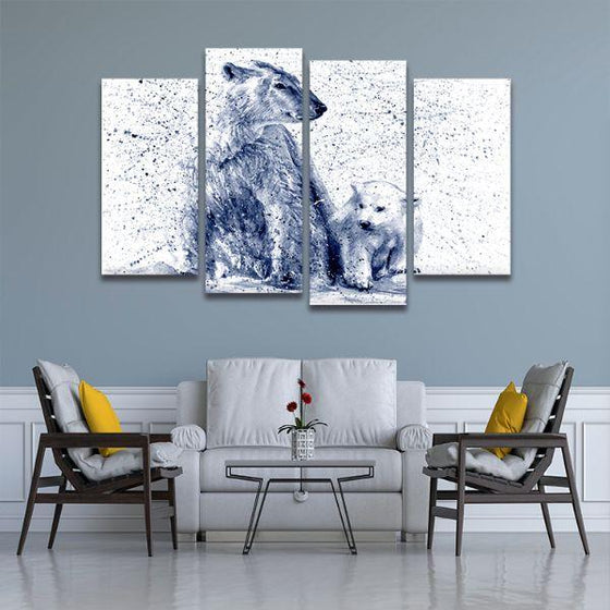 Polar Bear Mother & Cub 4 Panels Canvas Wall Art Living Room