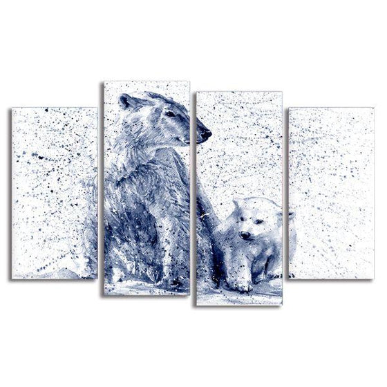 Polar Bear Mother & Cub 4 Panels Canvas Wall Art