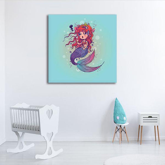 Cute Mermaid Under The Sea Canvas Wall Art Decor