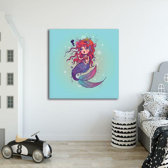 Cute Mermaid Under The Sea Canvas Wall Art Kids Room