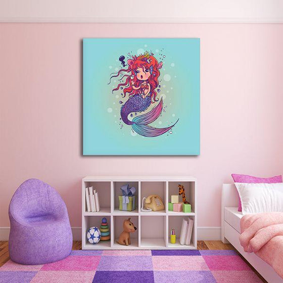 Cute Mermaid Under The Sea Canvas Wall Art Nursery